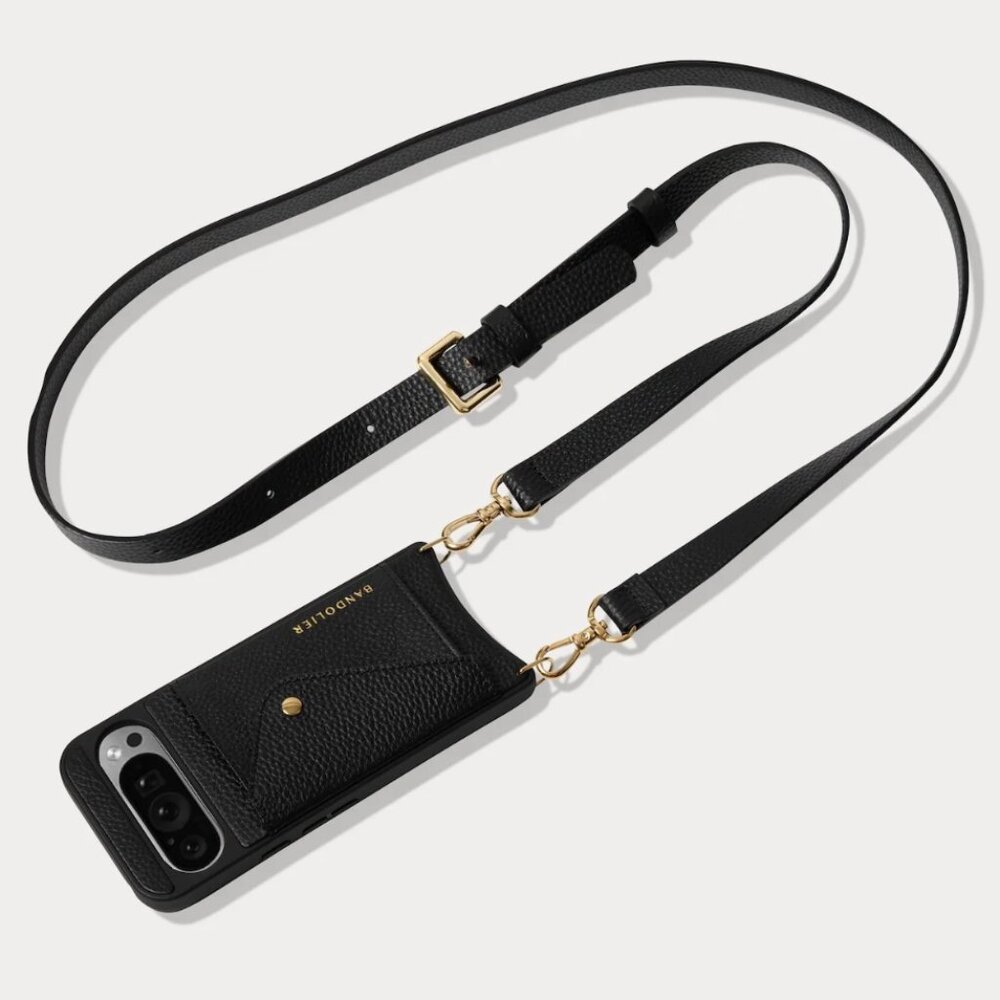 Bandolier phone crossbody size Pixel 9 Pro - Like-new Condition - black and gold